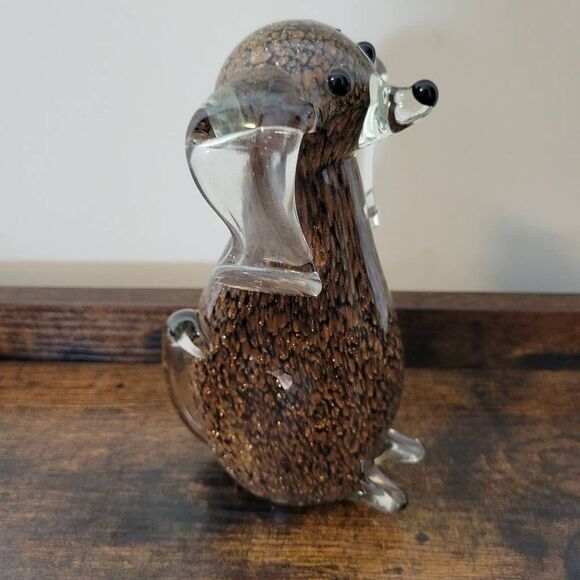 GCA ART GLASS GOLD & BLACK MURANO STYLE HAND MADE DOG FIGURINE 6 1/2" TALL - Picture 1 of 4